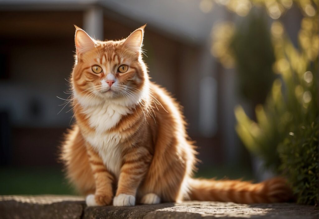 a cream colored cat bathing in the sun