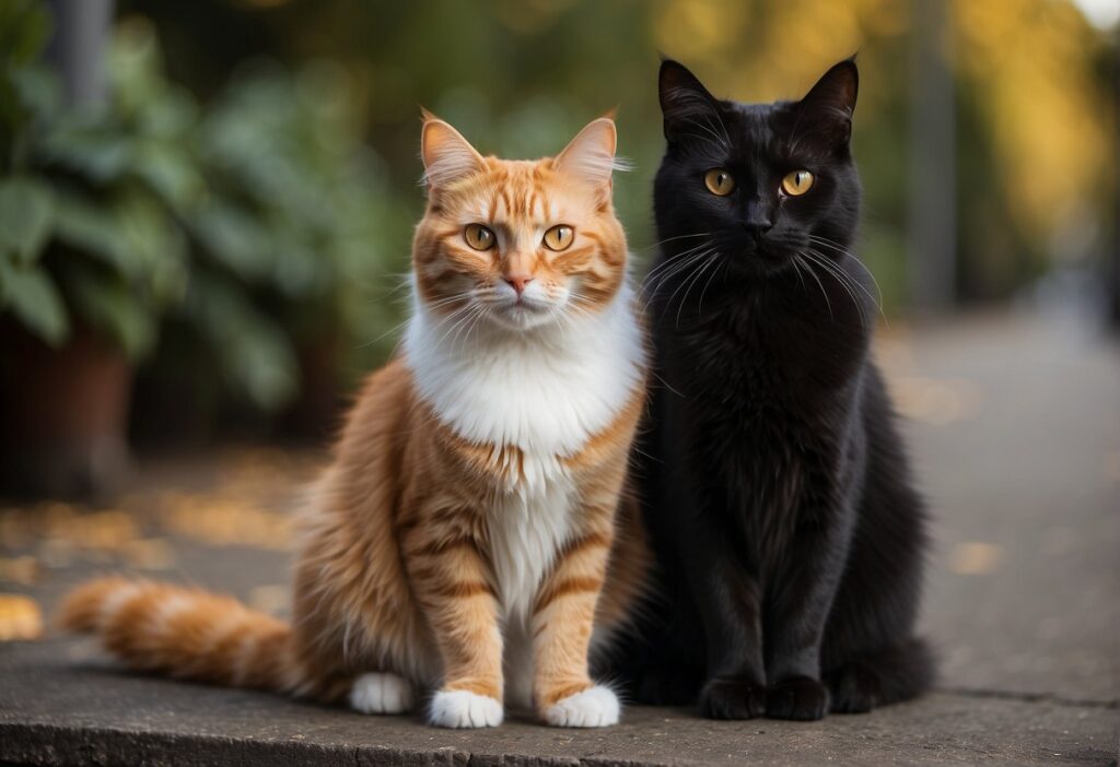 my neighbors cats standing side by side