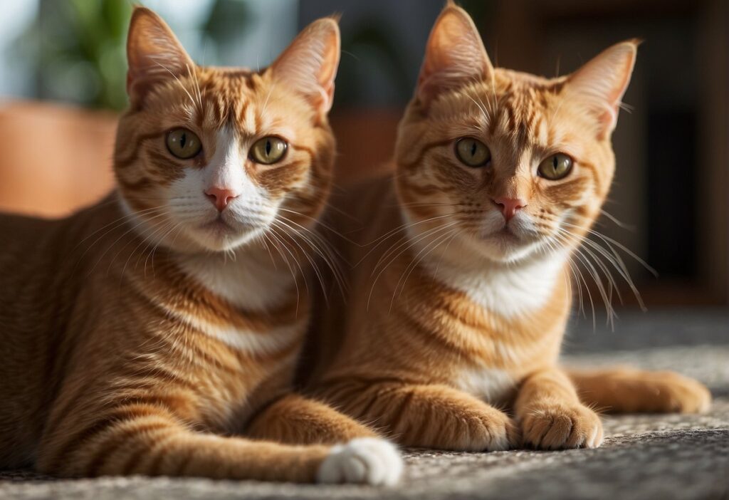 two cream colored cats hanging on the patio